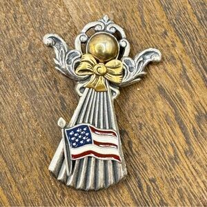 Cat’s Creations patriotic angle brooch pin gold silver American flag